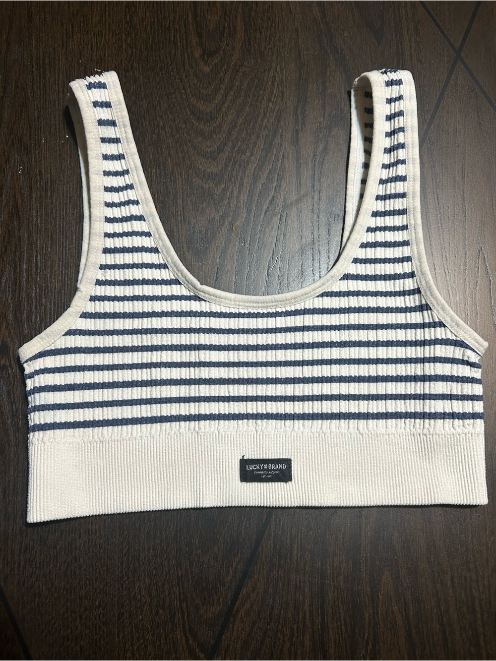 Lucky Brand Navy & White Ribbed Cropped Tank
